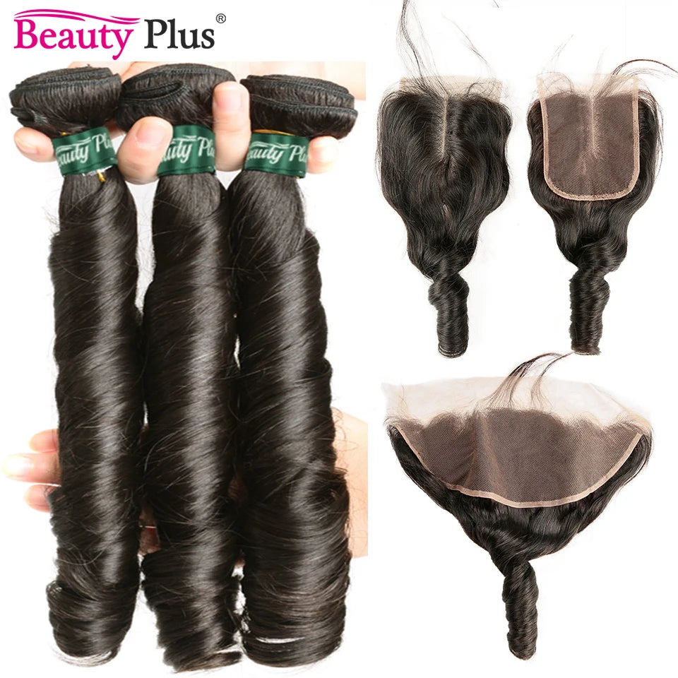 10-28 Inch Bouncy Hair Romance Curly Frontal With Bundles Remy Brazilian Egg Curl Human Hair Weave Bundles With 4x4 Lace Closure