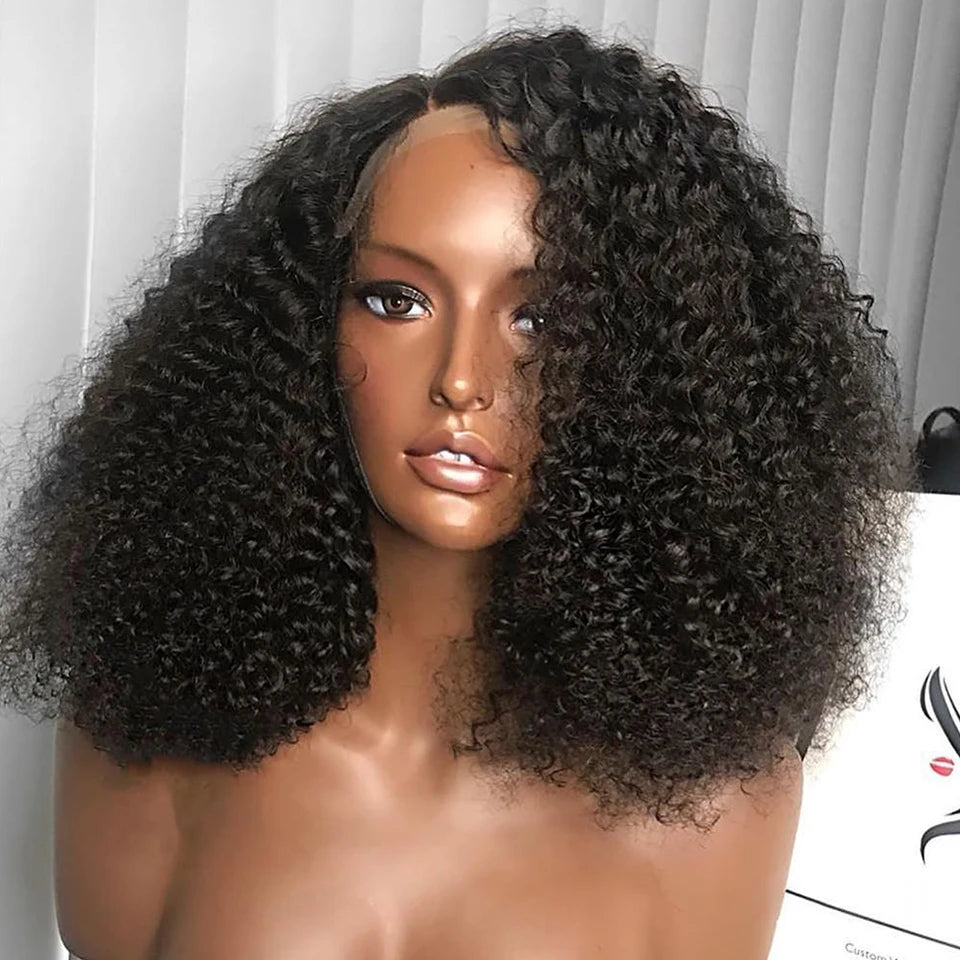 Mongolian Afro Kinky Curly Wig 400% High Density Virgin Cuticle Aligned Hair Lace Frontal Closure Wigs