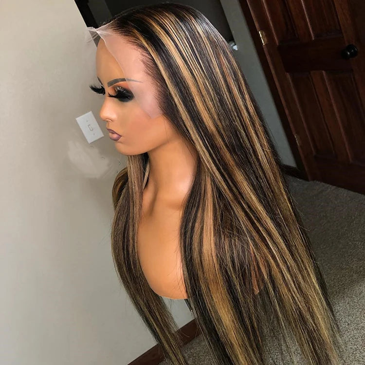 Customized Texture Long 40 Inches Honey Brown Highlight Color Cuticle Aligned Hair HD Lace Front Wigs