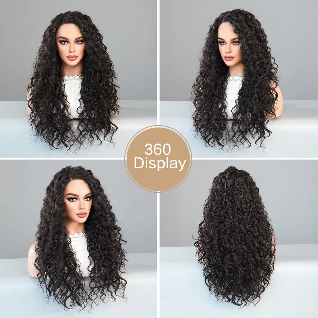 Deep Wave Lace Front Wigs Synthetic Hair for Women Curly Glueless Hair Wigs Pre Plucked with Baby Hair Natural Hairline 150% 26"