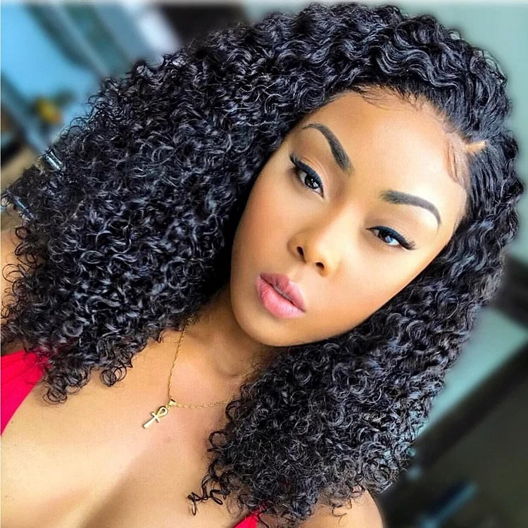 Mongolian Afro Kinky Curly Wig 400% High Density Virgin Cuticle Aligned Hair Lace Frontal Closure Wigs