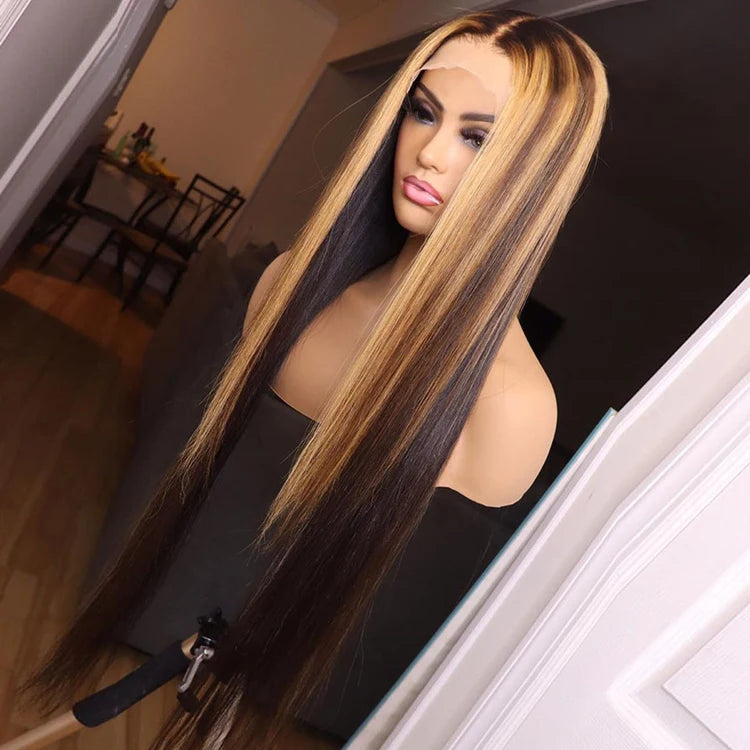 Customized Texture Long 40 Inches Honey Brown Highlight Color Cuticle Aligned Hair HD Lace Front Wigs