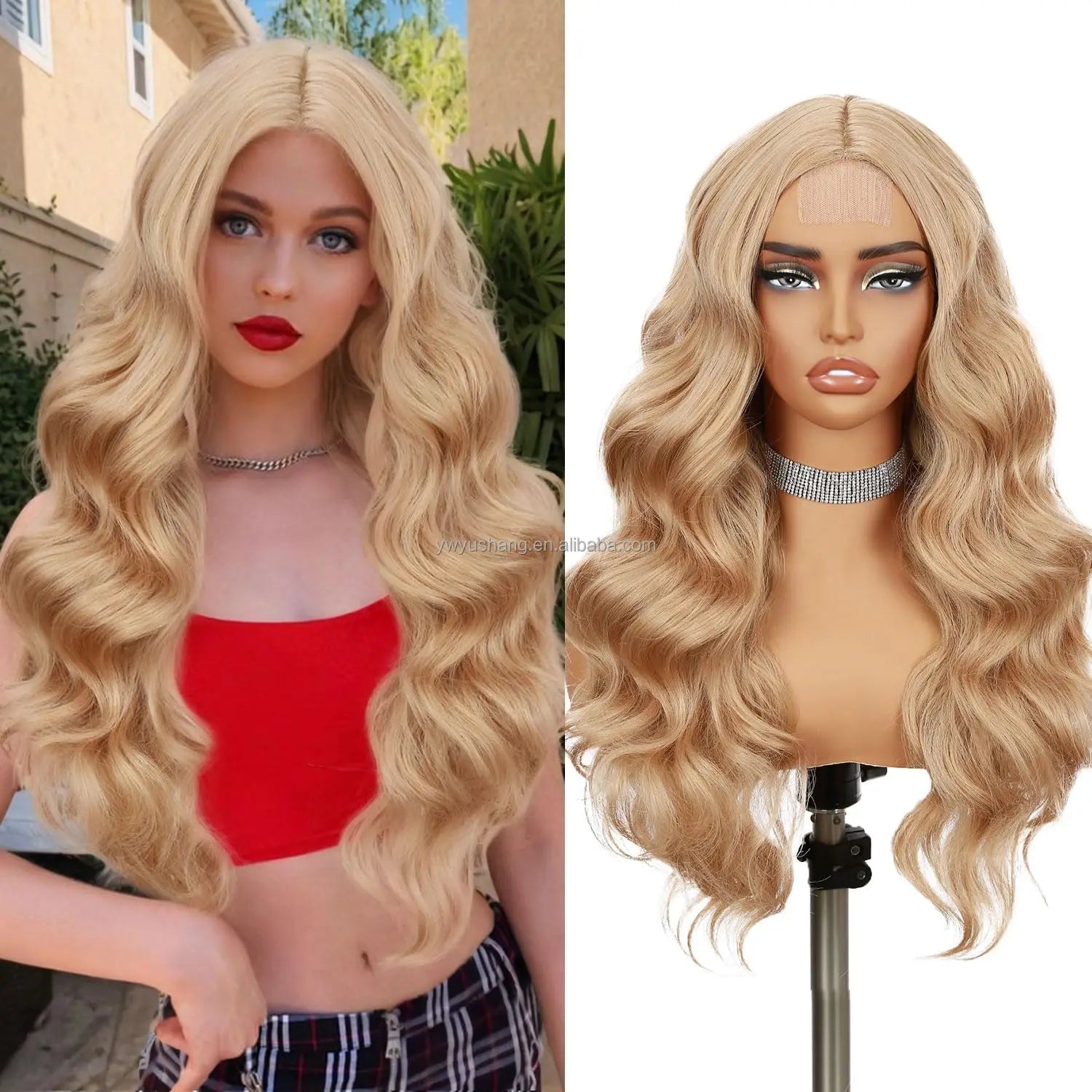 Body Wave Burgundy Ombre 13X4 Front Lace Red Black Blonde Highlight Natural Synthetic Fiber High Temperature Glueless Hair Wigs
