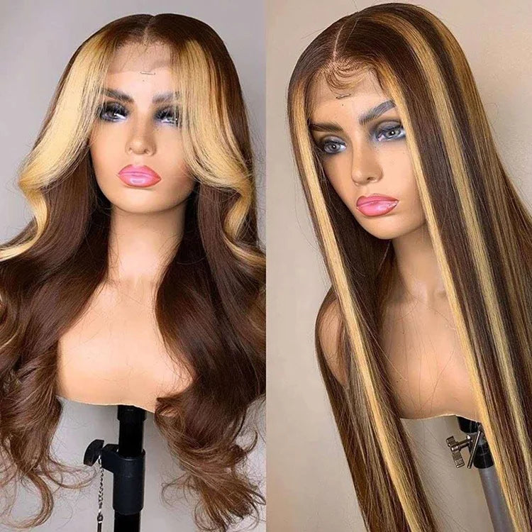 Customized Texture Long 40 Inches Honey Brown Highlight Color Cuticle Aligned Hair HD Lace Front Wigs