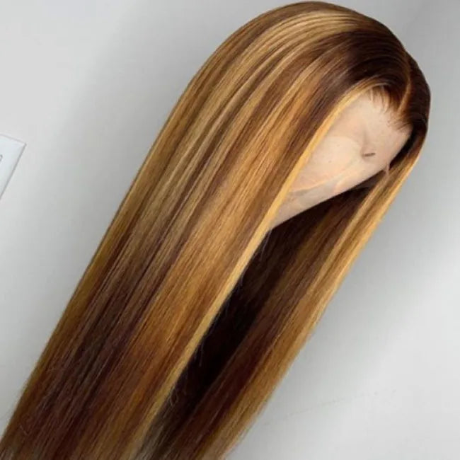 Bone Straight Human Hair 13*4 Honey Brown Highlight Color Lace Front Wigs Brazilian Hair Wigs With Baby Hair