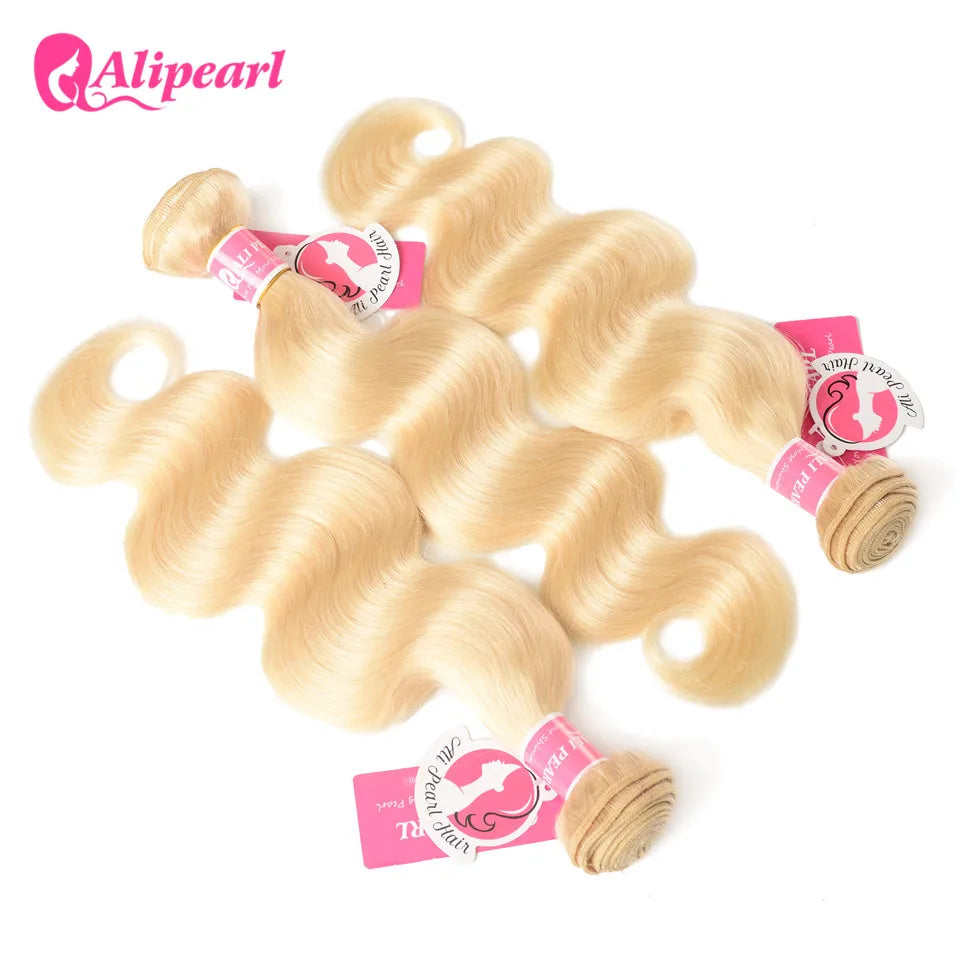 AliPearl 613 Blonde Bundles With Closure 5x5 Free Part Body Wave Brazilian Hair Weave 3 Bundles With Closure Remy Hair Extension
