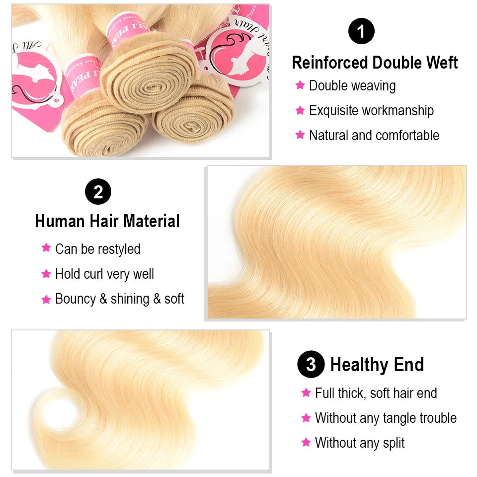 AliPearl 613 Blonde Bundles With Closure 5x5 Free Part Body Wave Brazilian Hair Weave 3 Bundles With Closure Remy Hair Extension