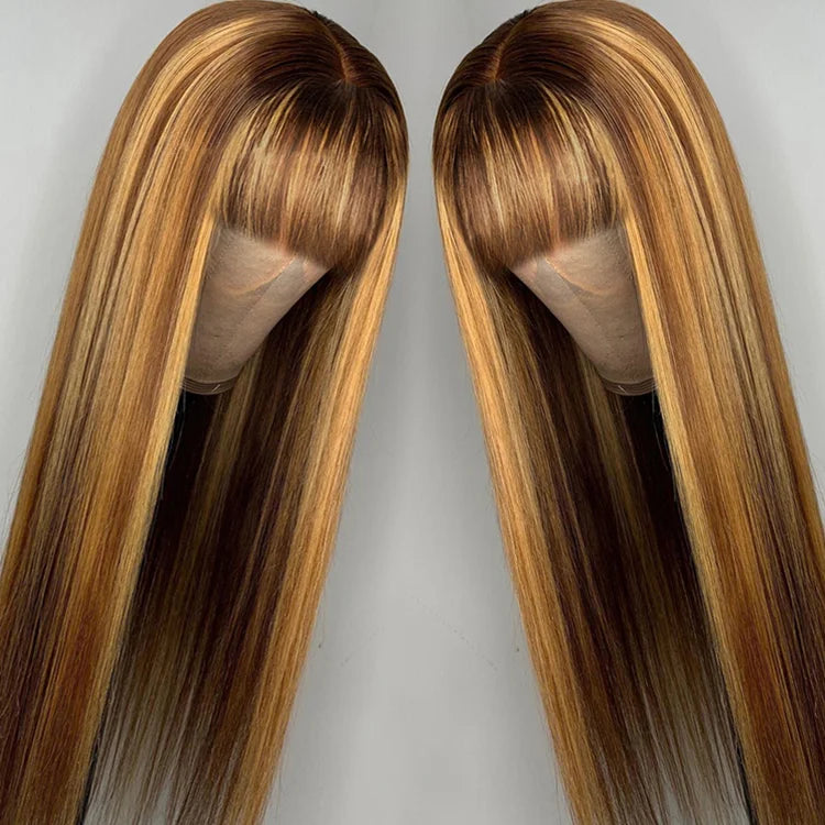 Customized Texture Long 40 Inches Honey Brown Highlight Color Cuticle Aligned Hair HD Lace Front Wigs
