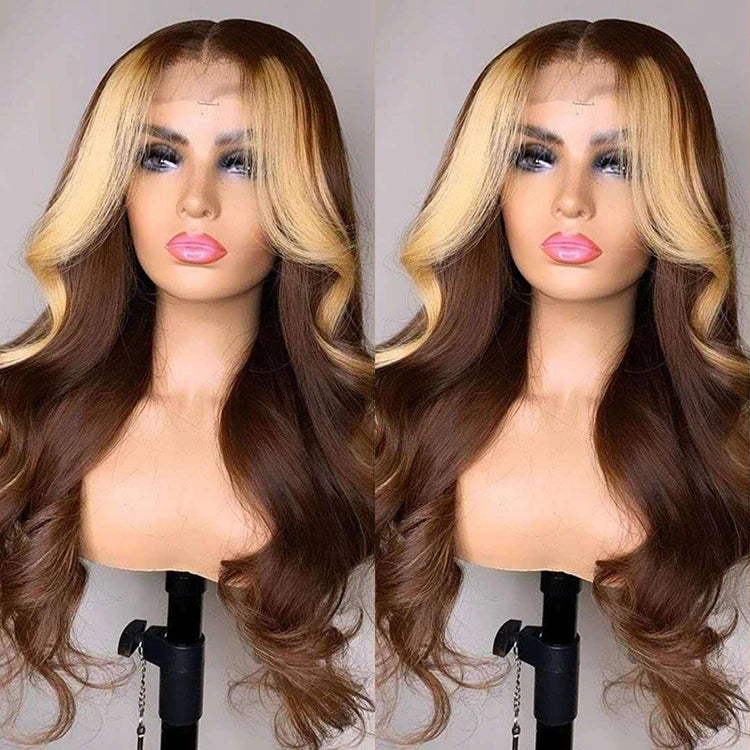 Customized Texture Long 40 Inches Honey Brown Highlight Color Cuticle Aligned Hair HD Lace Front Wigs