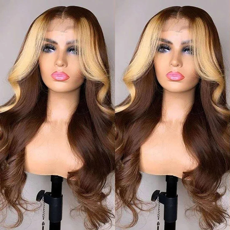 Customized Texture Long 40 Inches Honey Brown Highlight Color Cuticle Aligned Hair HD Lace Front Wigs