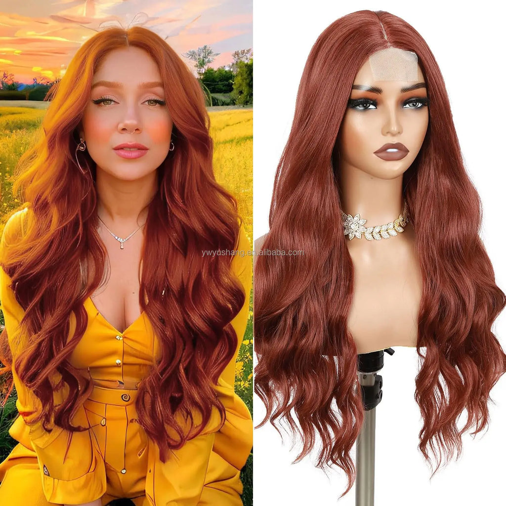 Body Wave Burgundy Ombre 13X4 Front Lace Red Black Blonde Highlight Natural Synthetic Fiber High Temperature Glueless Hair Wigs