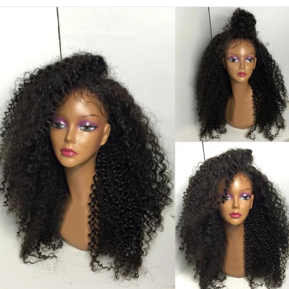 Mongolian Afro Kinky Curly Wig 400% High Density Virgin Cuticle Aligned Hair Lace Frontal Closure Wigs