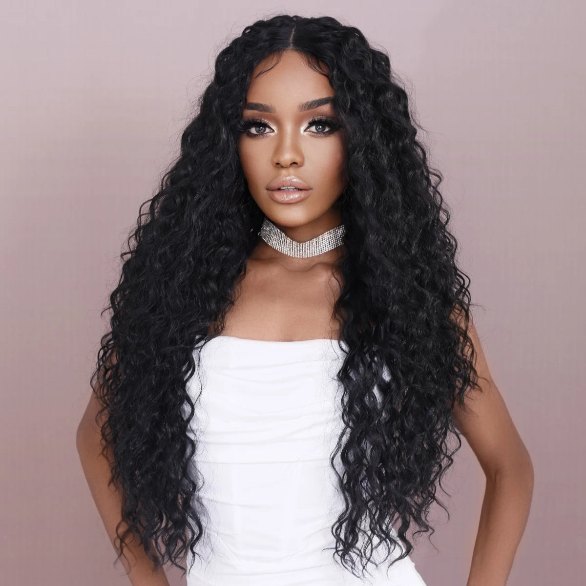 Deep Wave Lace Front Wigs Synthetic Hair for Women Curly Glueless Hair Wigs Pre Plucked with Baby Hair Natural Hairline 150% 26"