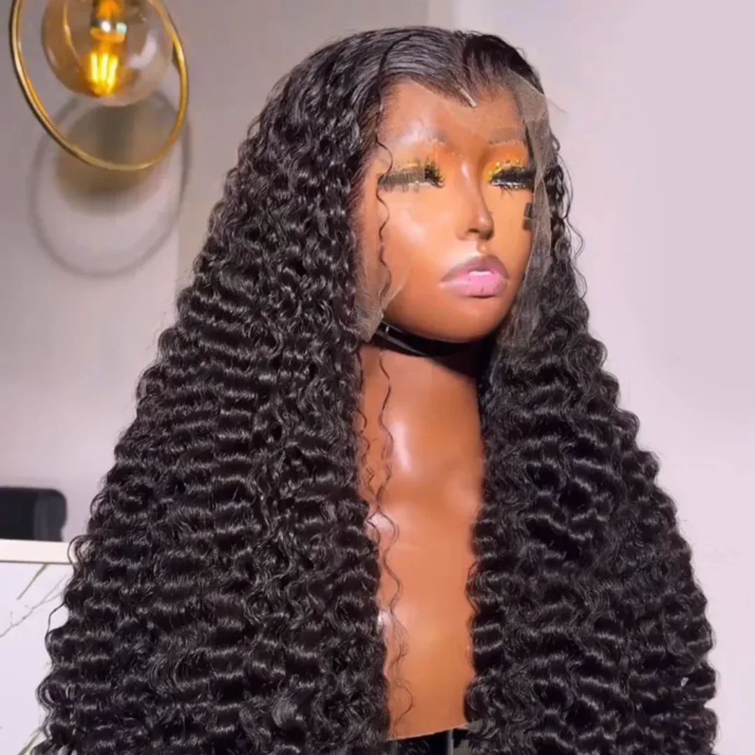 Ready to Ship Premium Quality Natural Black Silky Raw Hair Cuticles Aligned HD Lace Indian Curly Wave Curl Wigs