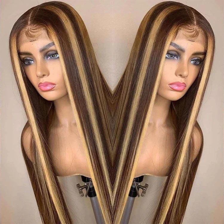 Customized Texture Long 40 Inches Honey Brown Highlight Color Cuticle Aligned Hair HD Lace Front Wigs