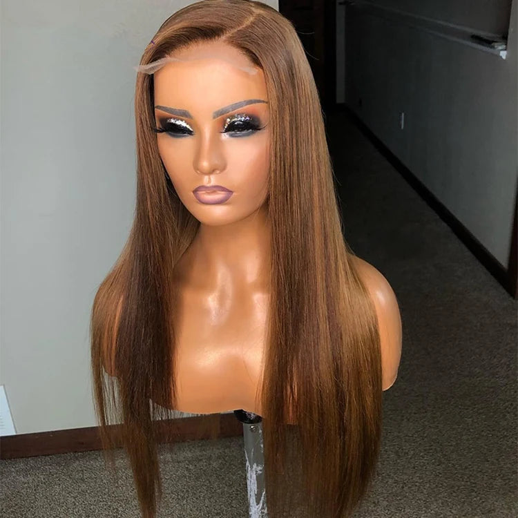 Customized Texture Long 40 Inches Honey Brown Highlight Color Cuticle Aligned Hair HD Lace Front Wigs