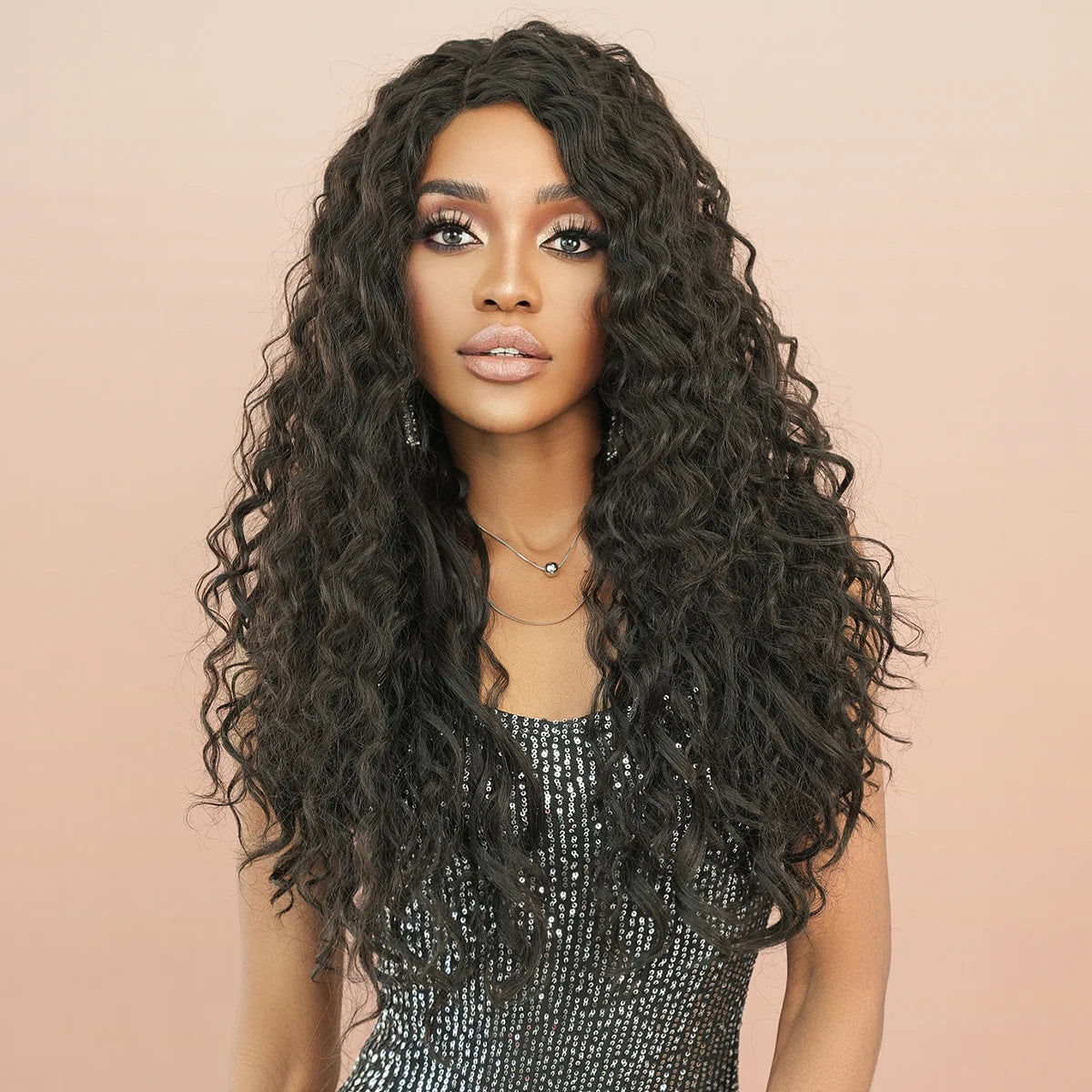 Deep Wave Lace Front Wigs Synthetic Hair for Women Curly Glueless Hair Wigs Pre Plucked with Baby Hair Natural Hairline 150% 26"