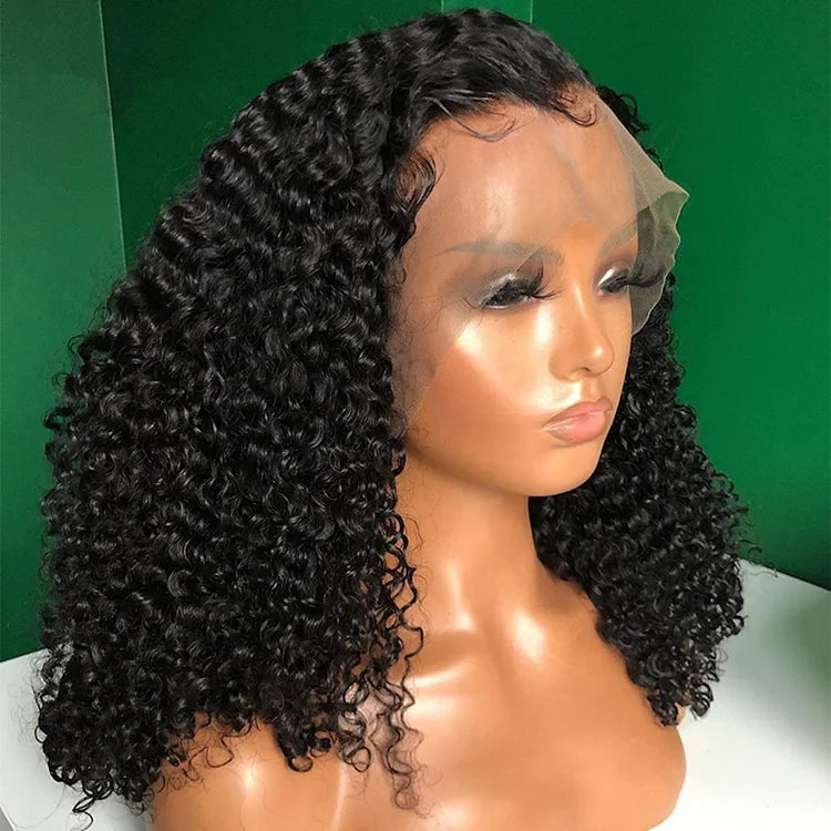 Mongolian Afro Kinky Curly Wig 400% High Density Virgin Cuticle Aligned Hair Lace Frontal Closure Wigs