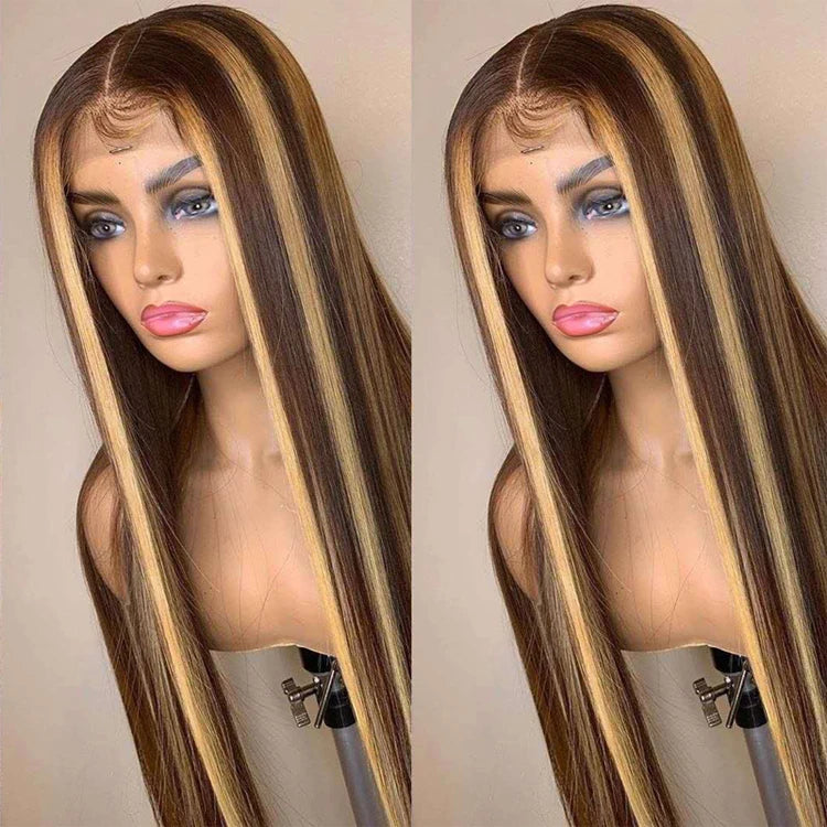 Customized Texture Long 40 Inches Honey Brown Highlight Color Cuticle Aligned Hair HD Lace Front Wigs