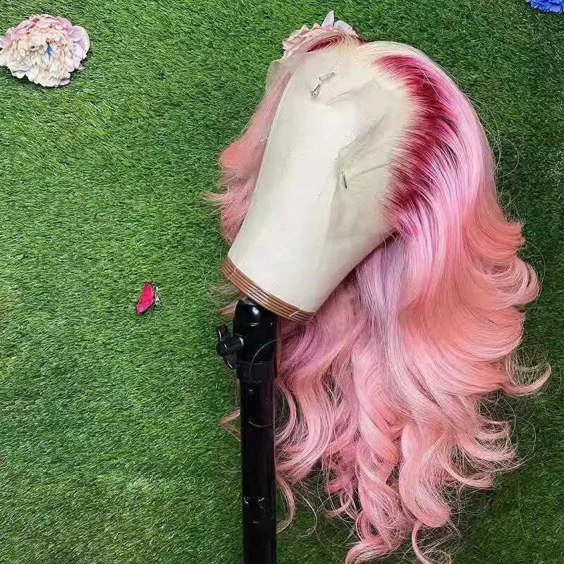 Wholesale Prices HD Lace Frontal Wig Ombre Pink Body Wave Human Hair Wig Transparent 360 Lace Wigs Display Racks