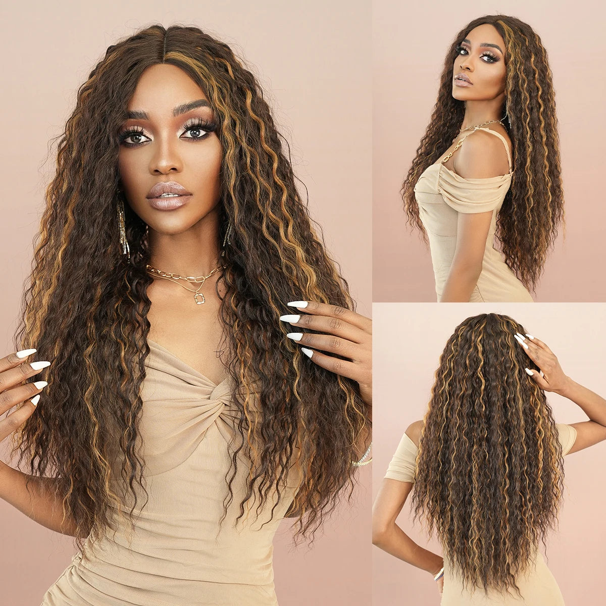 Deep Wave Lace Front Wigs Synthetic Hair for Women Curly Glueless Hair Wigs Pre Plucked with Baby Hair Natural Hairline 150% 26"