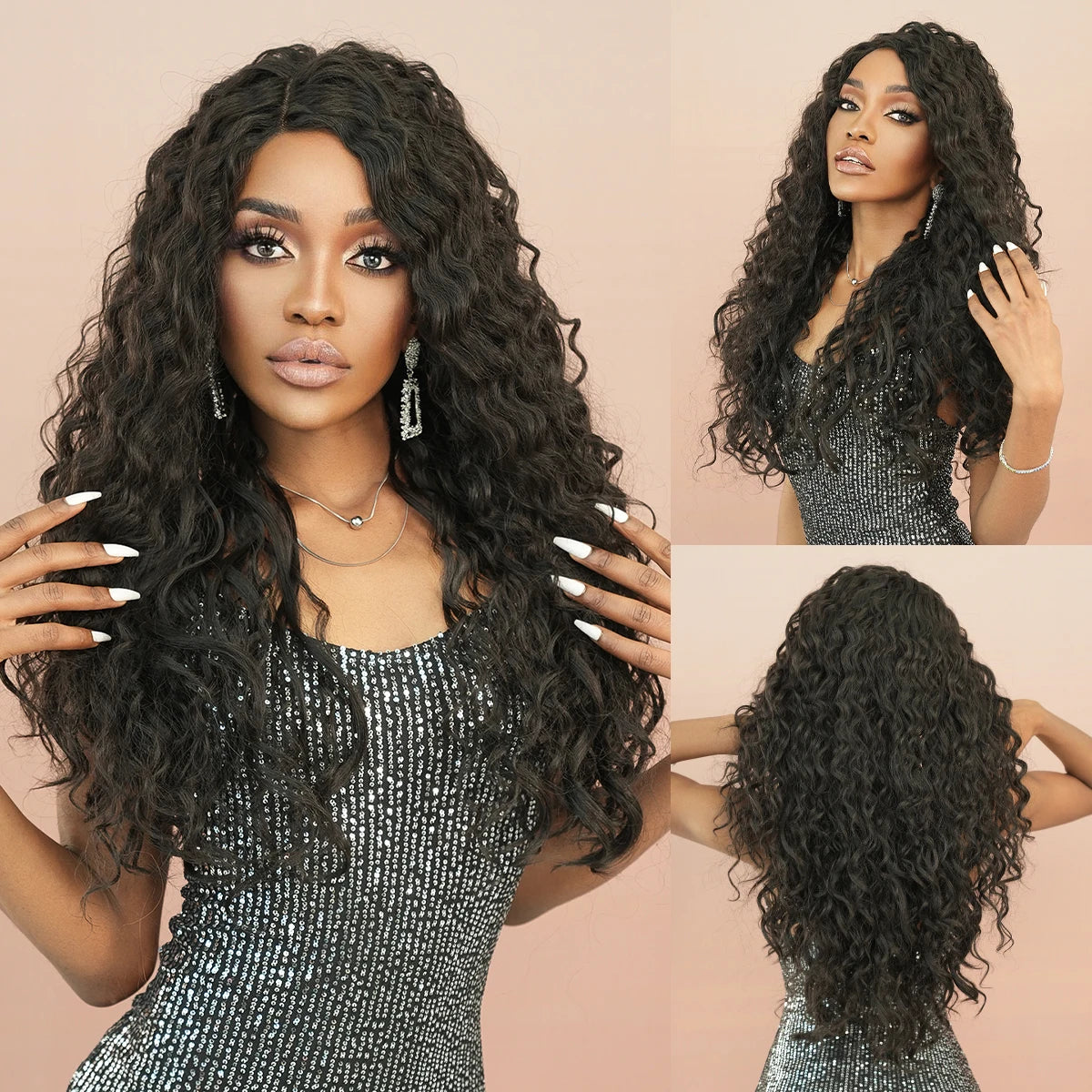 Deep Wave Lace Front Wigs Synthetic Hair for Women Curly Glueless Hair Wigs Pre Plucked with Baby Hair Natural Hairline 150% 26"