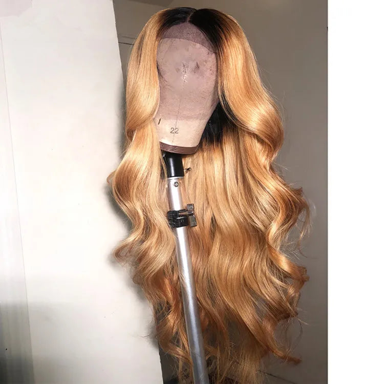 Customized Texture Long 40 Inches Honey Brown Highlight Color Cuticle Aligned Hair HD Lace Front Wigs
