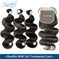Invisible HD 5x5 Lace Closure With 10A Bundles Brazilian Body Wave Raw Virgin Hair New Star Thick Human Hair Weave And Closure