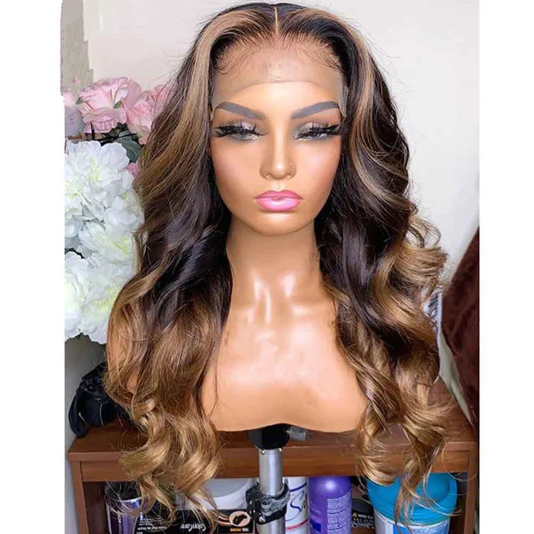 Customized Texture Long 40 Inches Honey Brown Highlight Color Cuticle Aligned Hair HD Lace Front Wigs