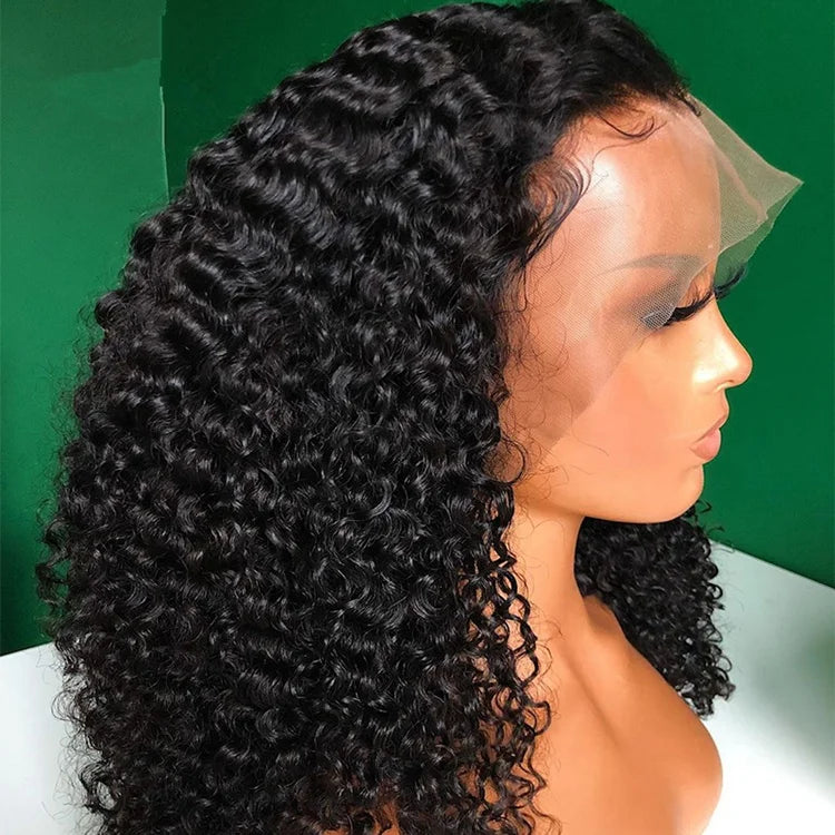 Mongolian Afro Kinky Curly Wig 400% High Density Virgin Cuticle Aligned Hair Lace Frontal Closure Wigs