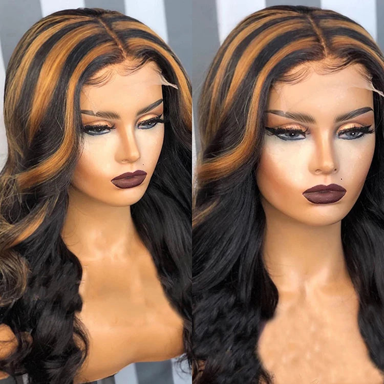 Customized Texture Long 40 Inches Honey Brown Highlight Color Cuticle Aligned Hair HD Lace Front Wigs