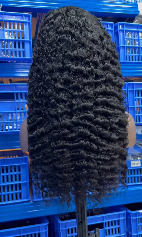 Ready to Ship Premium Quality Natural Black Silky Raw Hair Cuticles Aligned HD Lace Indian Curly Wave Curl Wigs