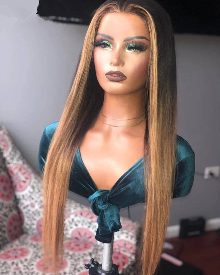 Customized Texture Long 40 Inches Honey Brown Highlight Color Cuticle Aligned Hair HD Lace Front Wigs