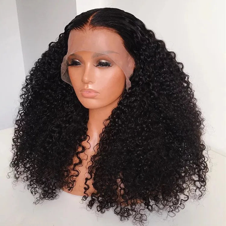 Mongolian Afro Kinky Curly Wig 400% High Density Virgin Cuticle Aligned Hair Lace Frontal Closure Wigs