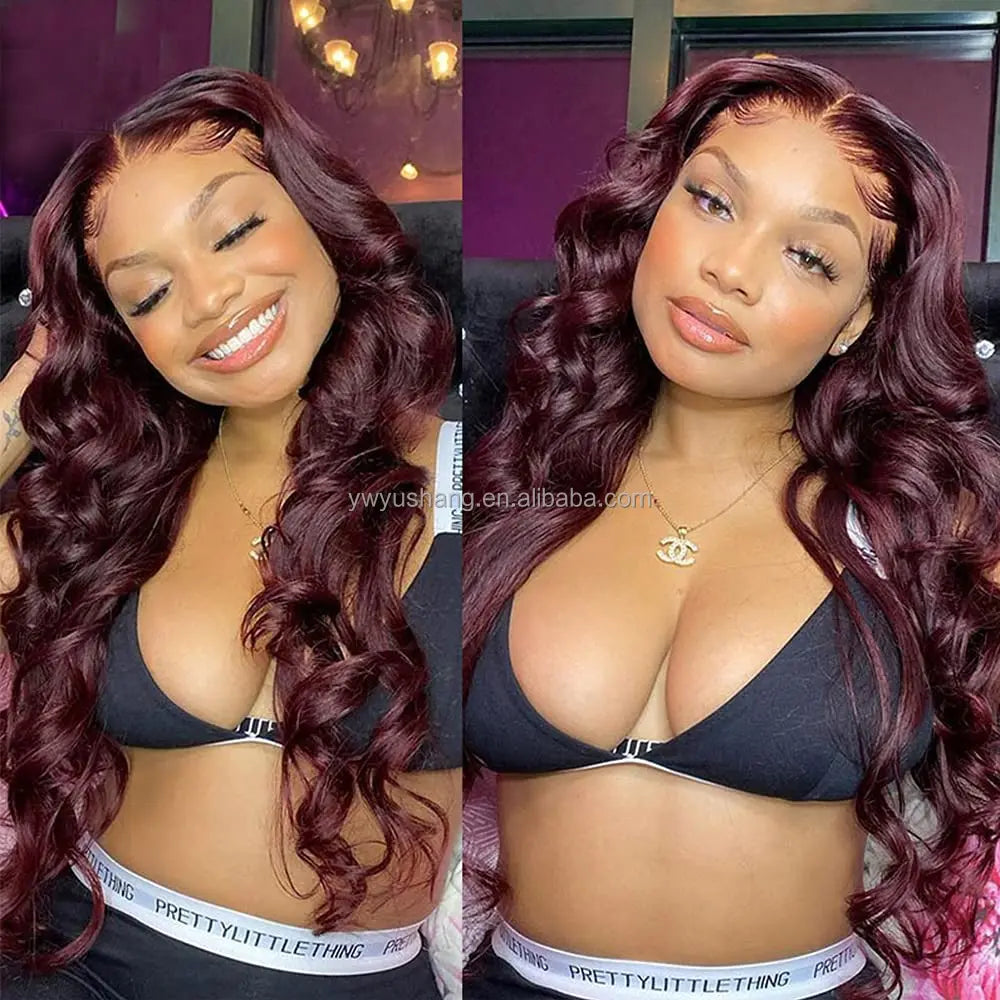 Body Wave Burgundy Ombre 13X4 Front Lace Red Black Blonde Highlight Natural Synthetic Fiber High Temperature Glueless Hair Wigs