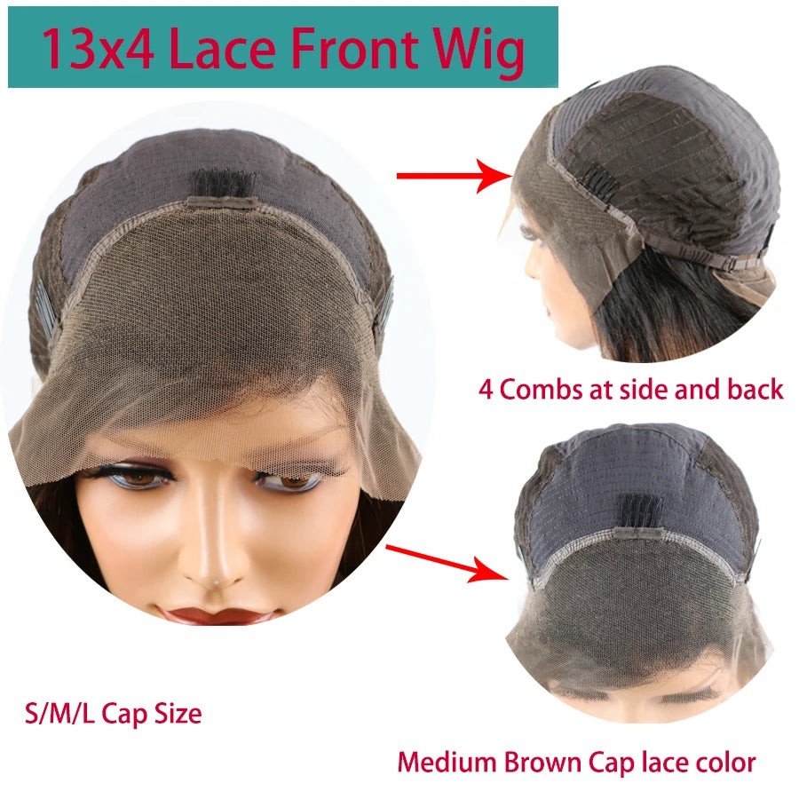 200Density Silky Straight Fringe Human Hair Wigs with Bangs Pre Plucked Highlight Brown 13x6 Deep Part Lace Front Wigs Remy Hair