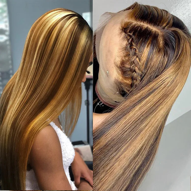 Customized Texture Long 40 Inches Honey Brown Highlight Color Cuticle Aligned Hair HD Lace Front Wigs