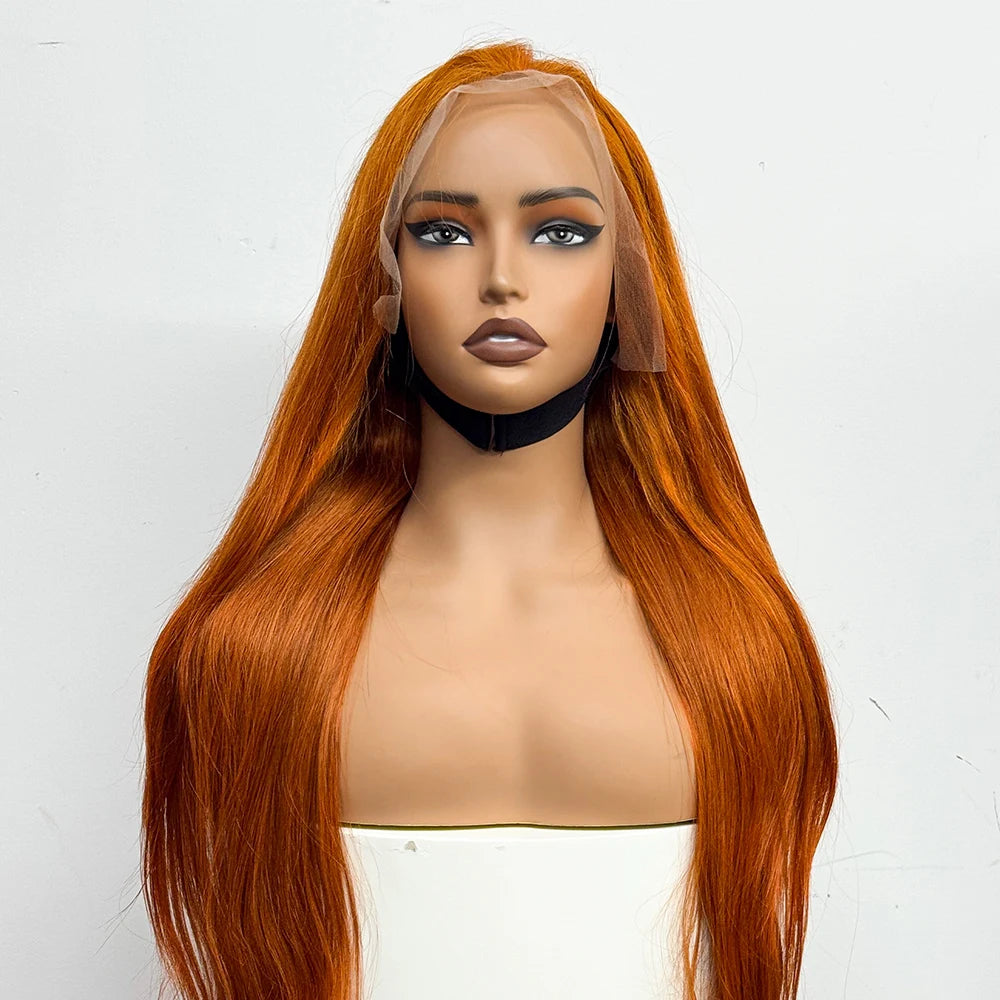 22-34 inches Straight Ginger Orange Human Hair Wig 250% Density 13x4 Lace Frontal Straight #350 Colored Soft Wig For Black Women