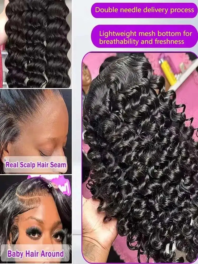 13x6 HD Lace Loose Deep Wave Frontal Wigs 250% Transparent 30 40 Inch 13x4 Deep Water Wave Curly Lace Front Human Hair Wigs