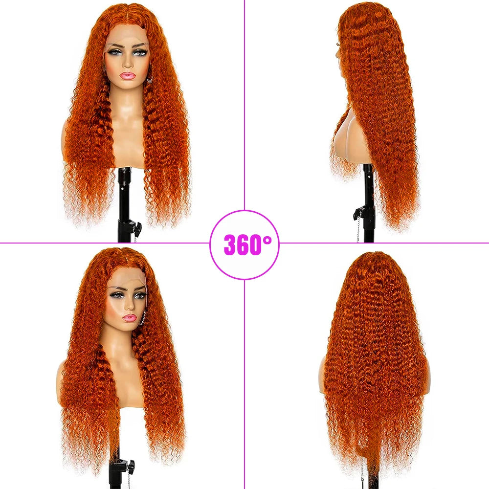 30-36 Inch Orange Ginger Deep Wave Human Hair Wig 13x4 13x6 HD Lace Curly Wave Color Lace Frontal Human Hair Wigs For Women 4x4
