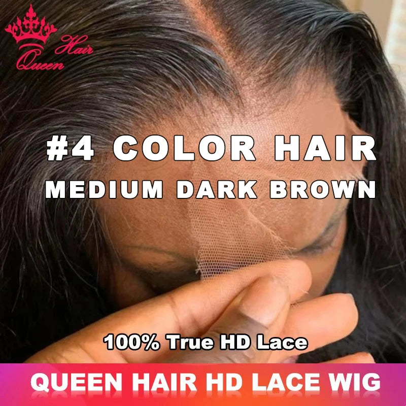 Queen Hair #4 Chocolate Brown Color Wig Real HD Lace Raw Human Hair 13x4 13x6 FULL Frontal 4x4 5x5 6x6 7x7 Closure Wig Straight