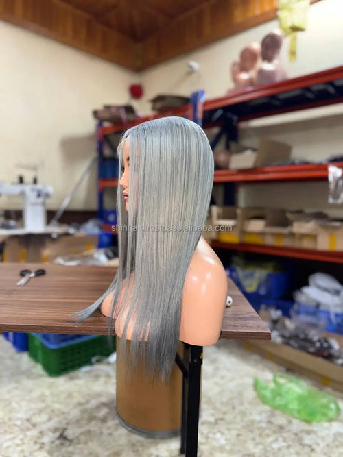 100% Raw Vietnamese Grey Color 18 Inches Bone Straight Human Hair Wigs Double Drawn Long Length Vendor