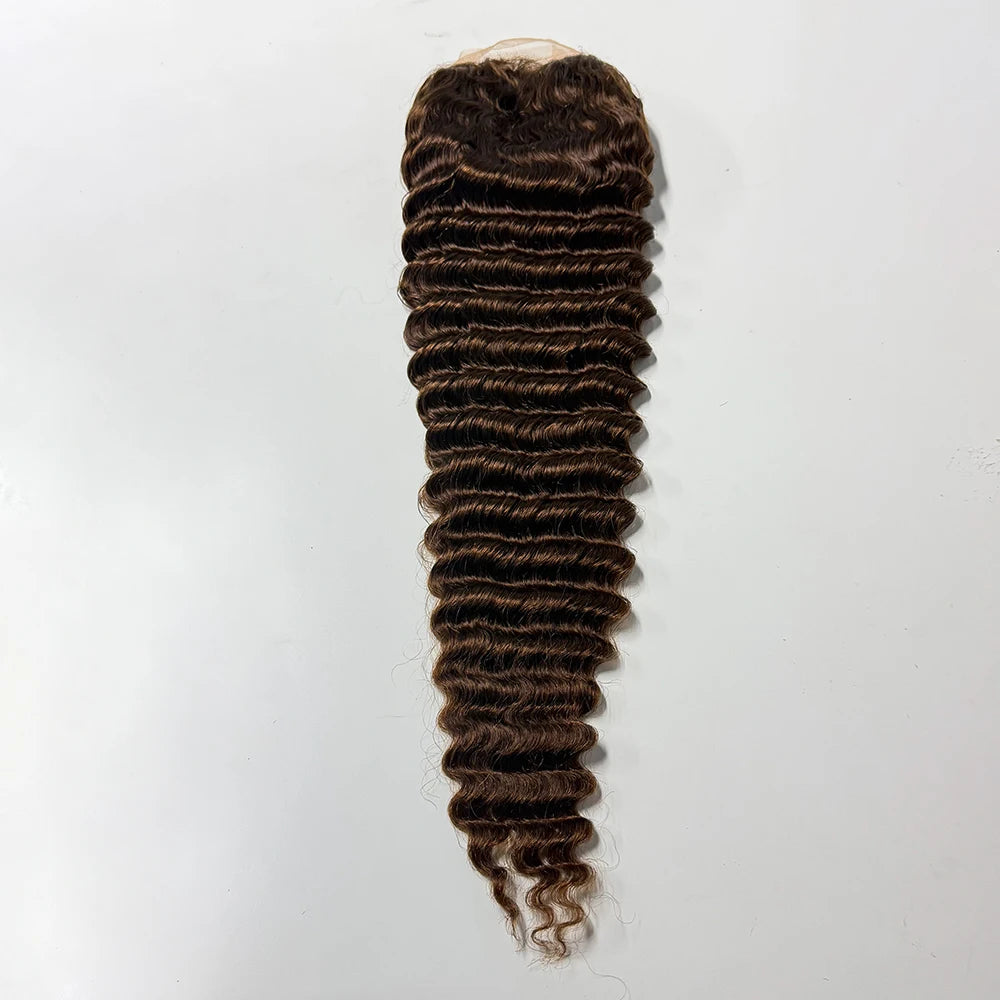 250% Density Deep Wave Curly Human Hair Wig Chocolate Brown 13x4 Transparent Lace Frontal 100% Human Hair Wig For Black Women