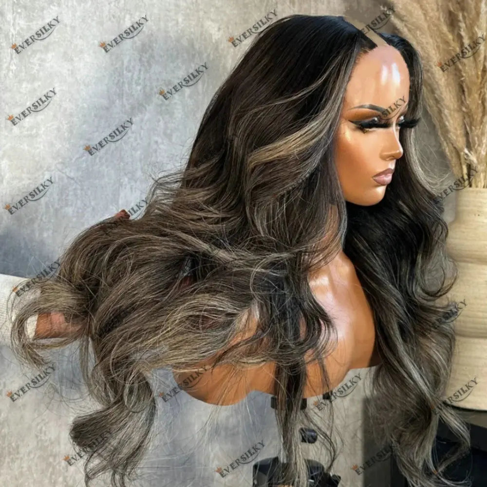 26 inch Hightlight Ash Blonde U Part Wig Human Hair Wig Body Wave Baby Hair V Part Wig Brazilian Human Hair Preplucked Glueles