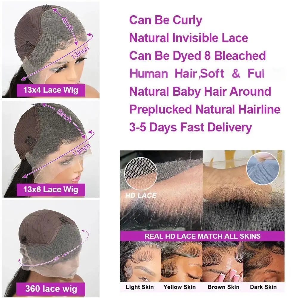 40 50 Inch 13x4 13x6 HD Transparent Bone Straight Lace Front Wigs 250 Density 360 Full Lace Brazilian Human Hair Wigs For Women