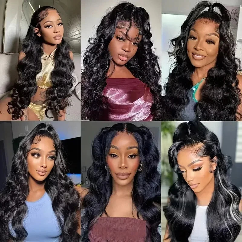 Natural Black 13x4 HD Transparent Lace Front Wig Brazilian Human Hair Wigs Pre-Plucked Body Wave 180% Density Lace Frontal Wig