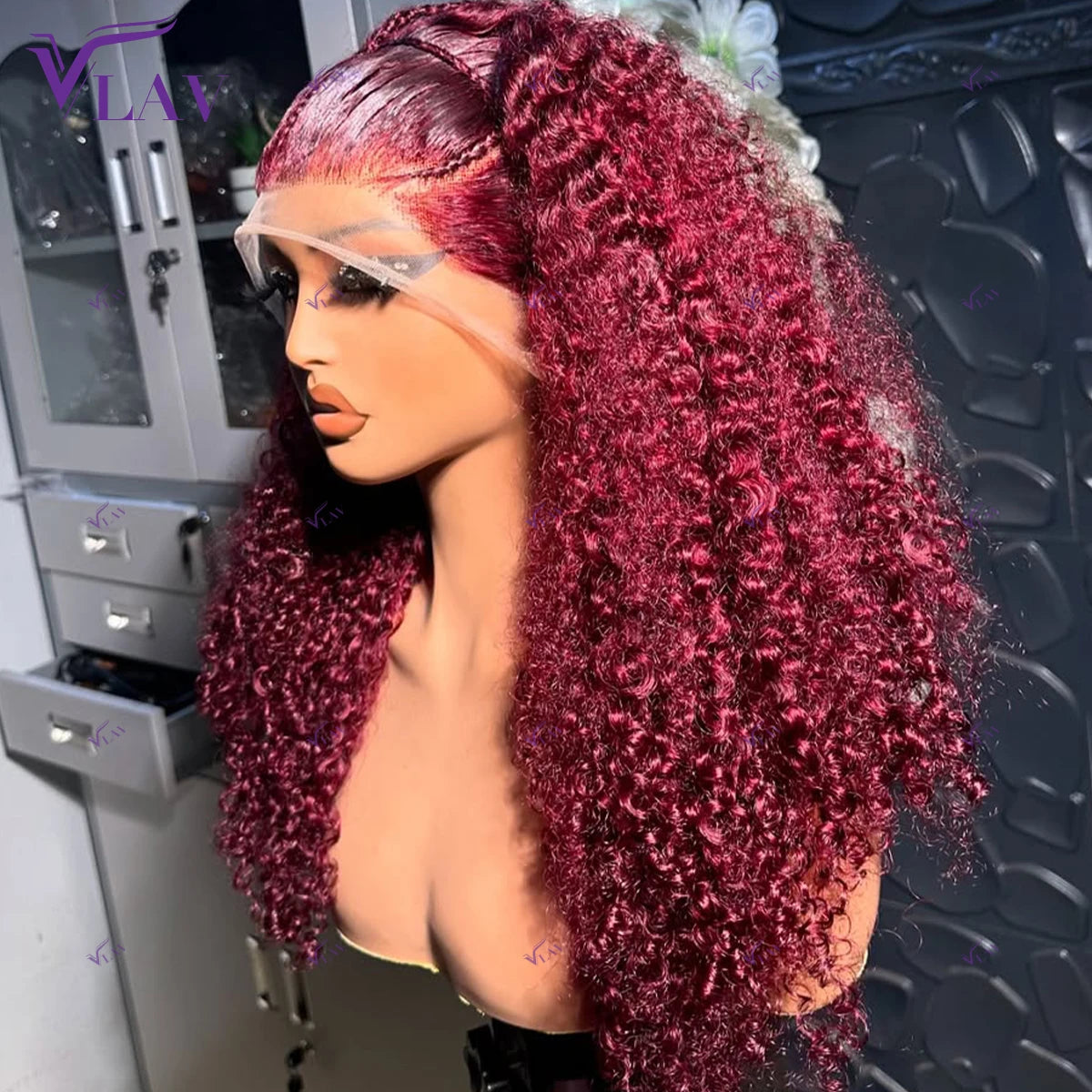 450 Density Glueless Wig Burgundy Colored Kinky Curly 13x6 HD Lace Front Human Hair Wig 99J Colored Human Hair Wig Wear And Go