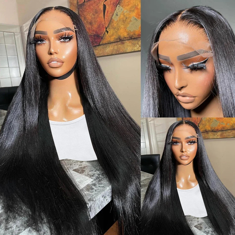 Peruvian 30 32 Inch Straight Transparent 13x4 13x6 HD Lace Frontal Human Hair Wig For Women Glueless Lace Front Wig Pre Pluck