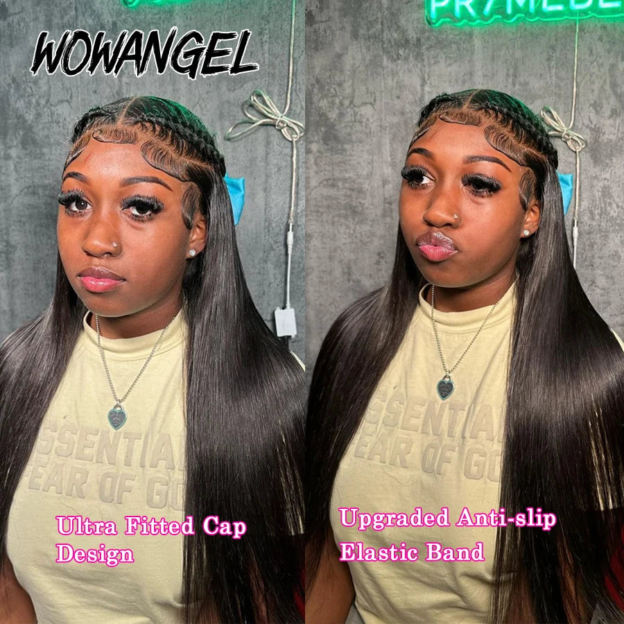 WowAngel 250% Upgraded 13x6 HD Lace Frontal Wigs Glueless Straight Human Hair Wigs Pre Plucked Natural Scalp Brazilian Hair