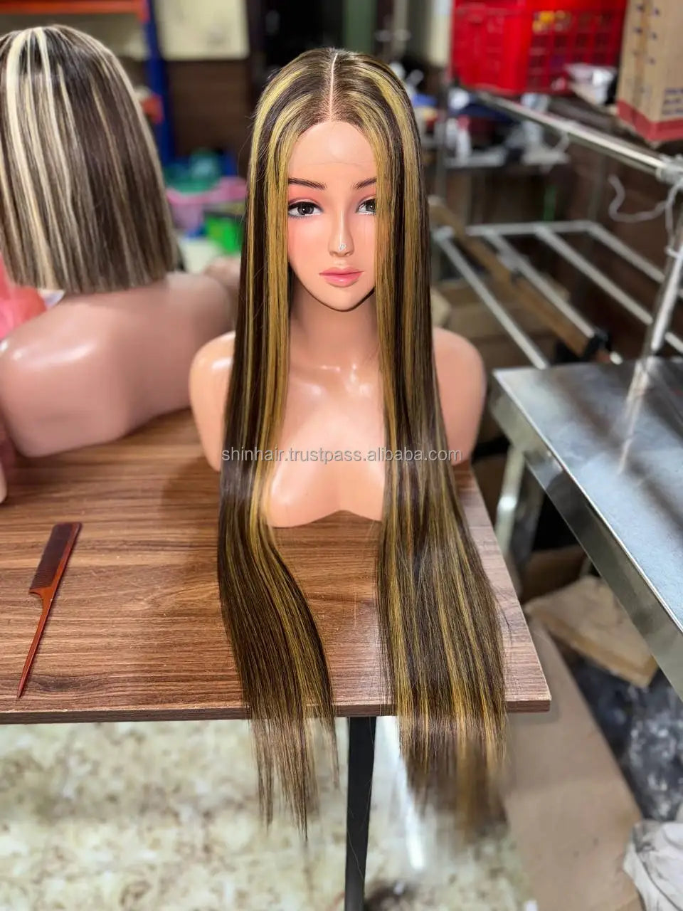 Human Hair Wigs Glueless Double Drawn Vietnamese Human Hair Wig Full Thickness Straight Hair with Adjustable Length and Color
